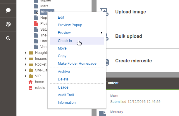 Screenshot of context menu in project explorer.