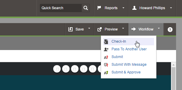 Screenshot of workflow menu in editor.