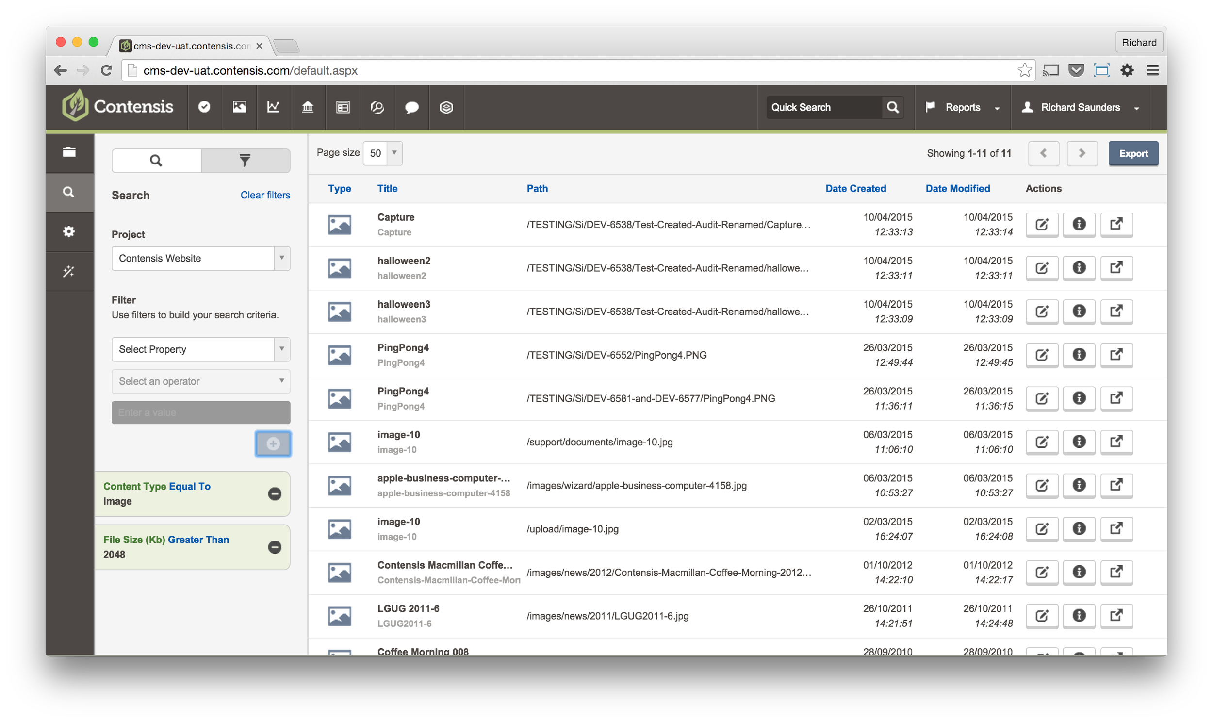 Search Filter Content Type