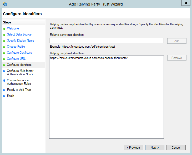 Check relying party trust