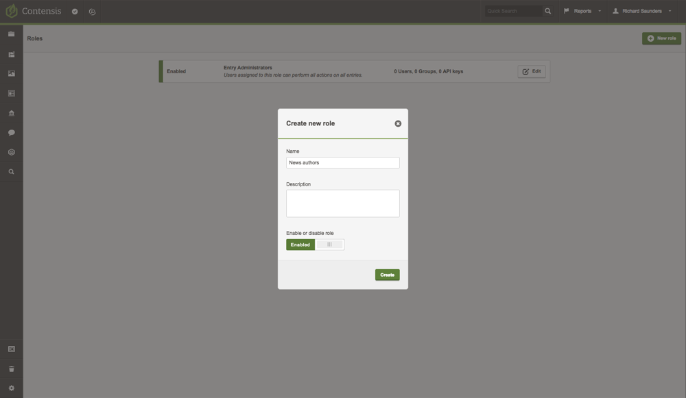 A screenshot of the a new role being created